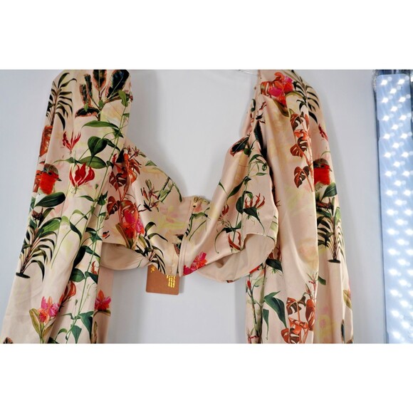 The Brand Label Women Sz L Botanical Floral Print Puff Sleeve Crop Boho Top NWT - Picture 6 of 10